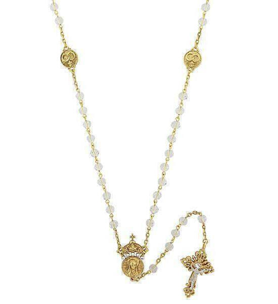 Symbols Of Faith Crystal Two Rings And Crucifix Medallion Wedding Rosary 20