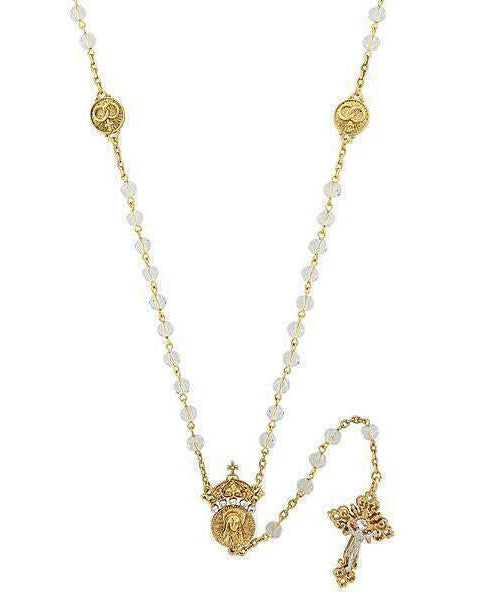 Symbols Of Faith Crystal Two Rings And Crucifix Medallion Wedding Rosary 20