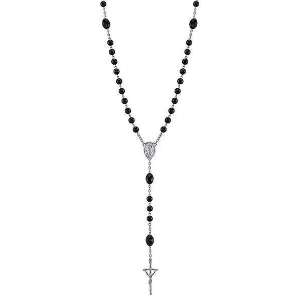 Silver Tone And Black Bead Papal Rosary