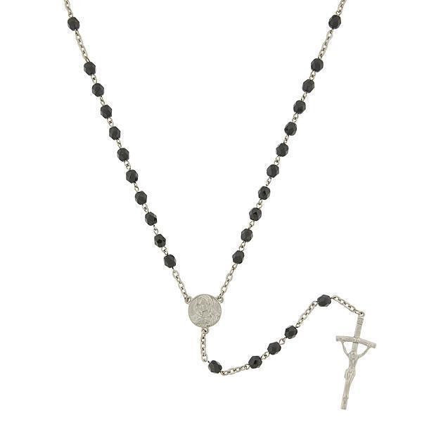 Silver Tone Black Bead Papal Rosary