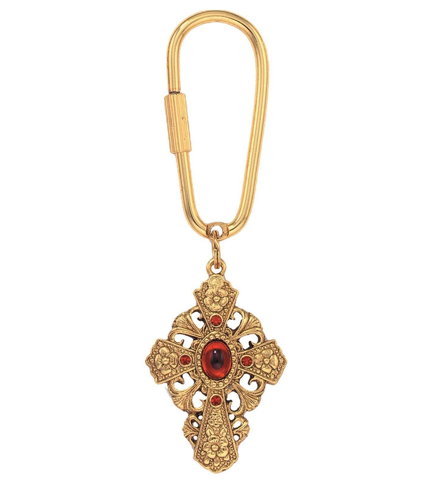 Symbols Of Faith Ruby Red Stone Crystal Accent Floral Filigree Cross Carabiner Key Chain