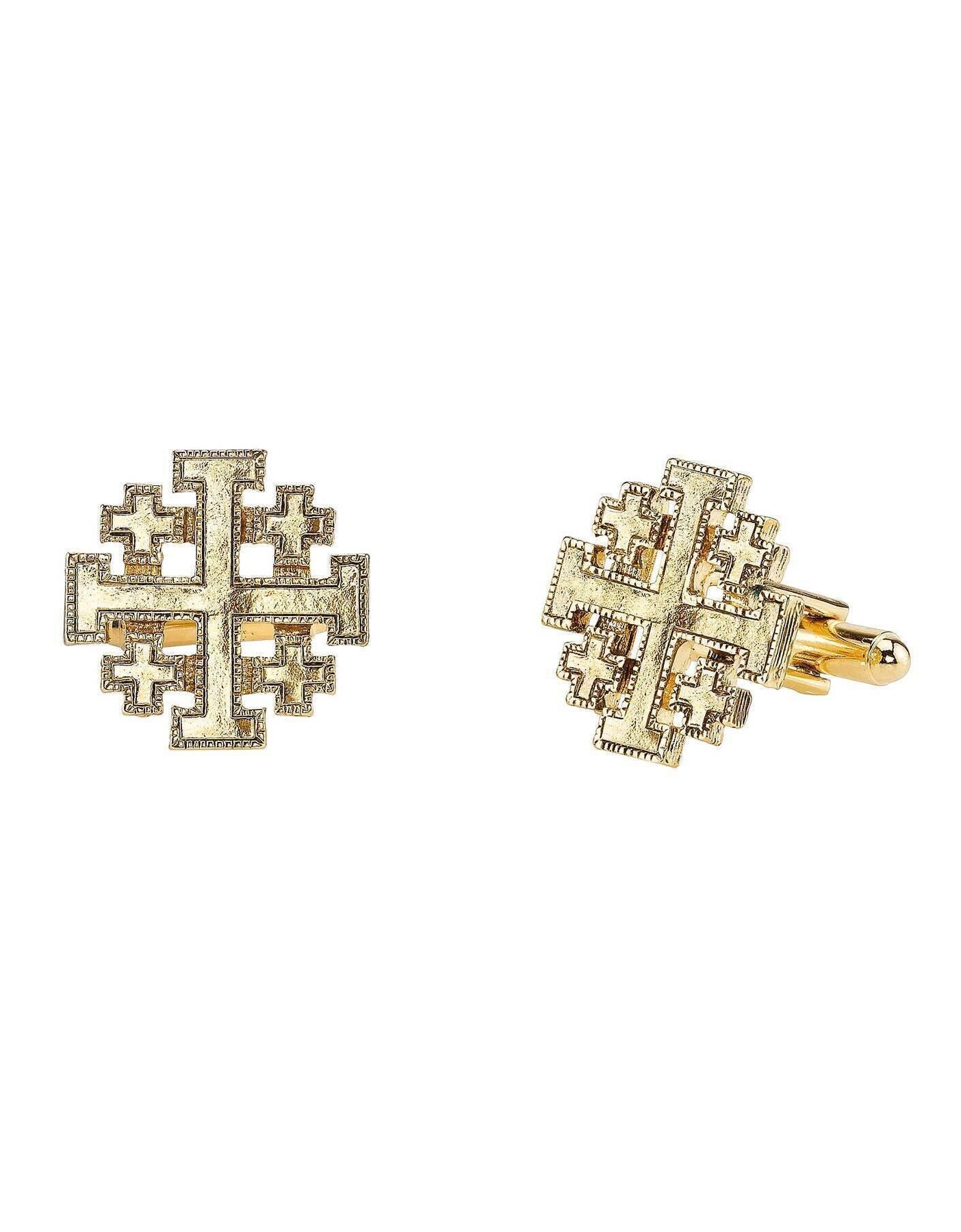 Symbols Of Faith Men's Gold Jerusalem Cross Cufflinks