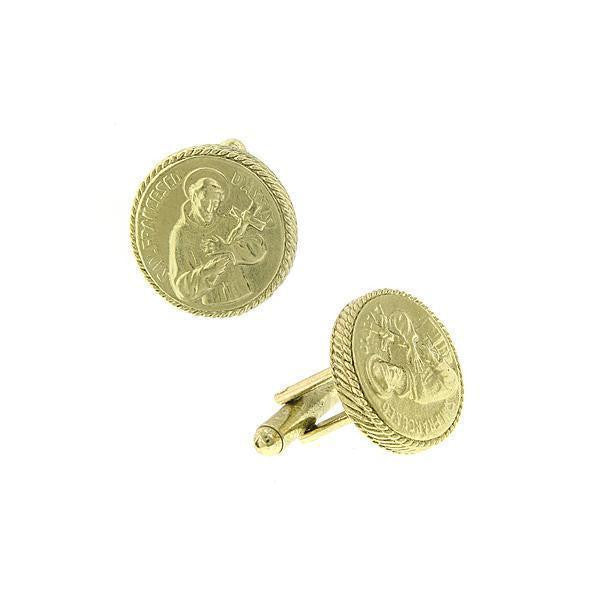 14K Gold Dipped St. Francis Of Assisi Round Cuff Links