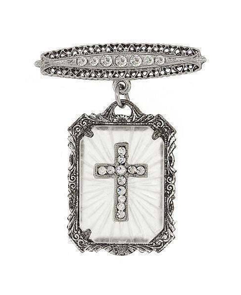 Symbols Of Faith Frosted Stone Crystal Cross Drop Bar Pin