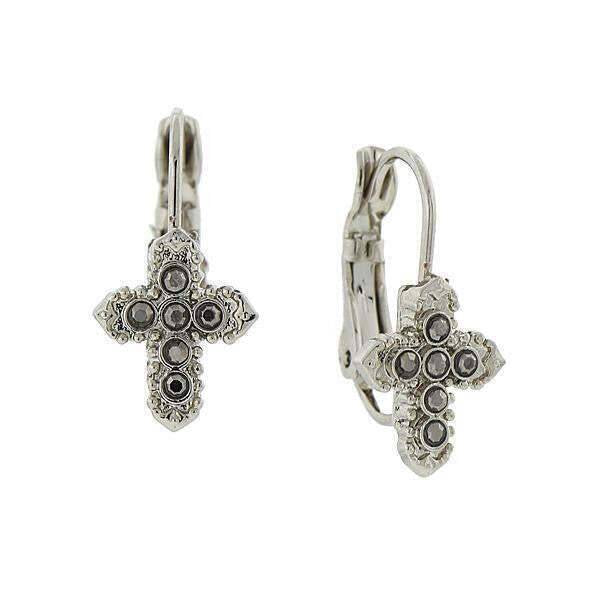 Symbols Of Faith Hematite Crystal Petite Cross Earrings
