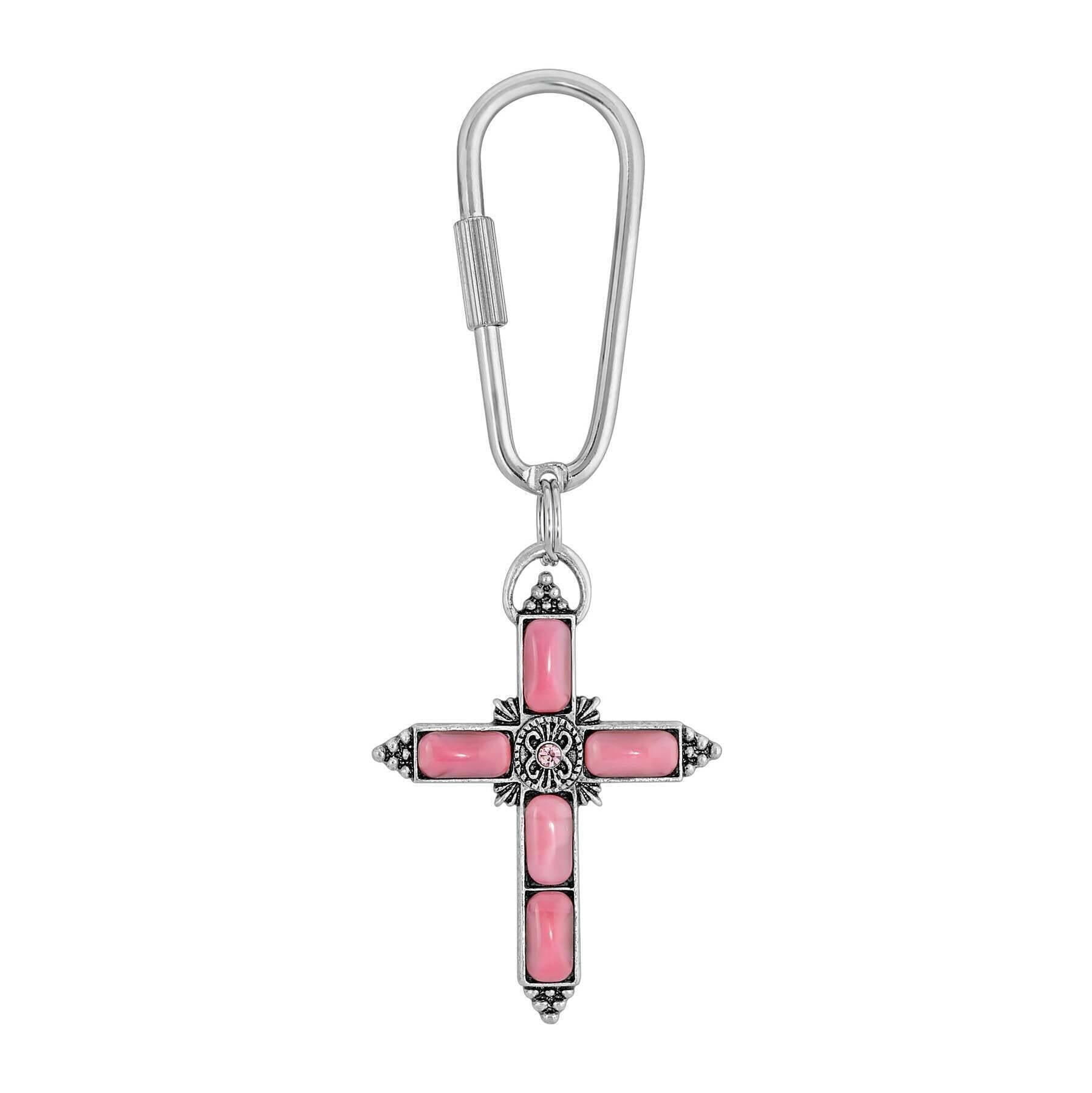 Symbols of Faith Moonstone & Crystal Cross Carabiner Key Chain