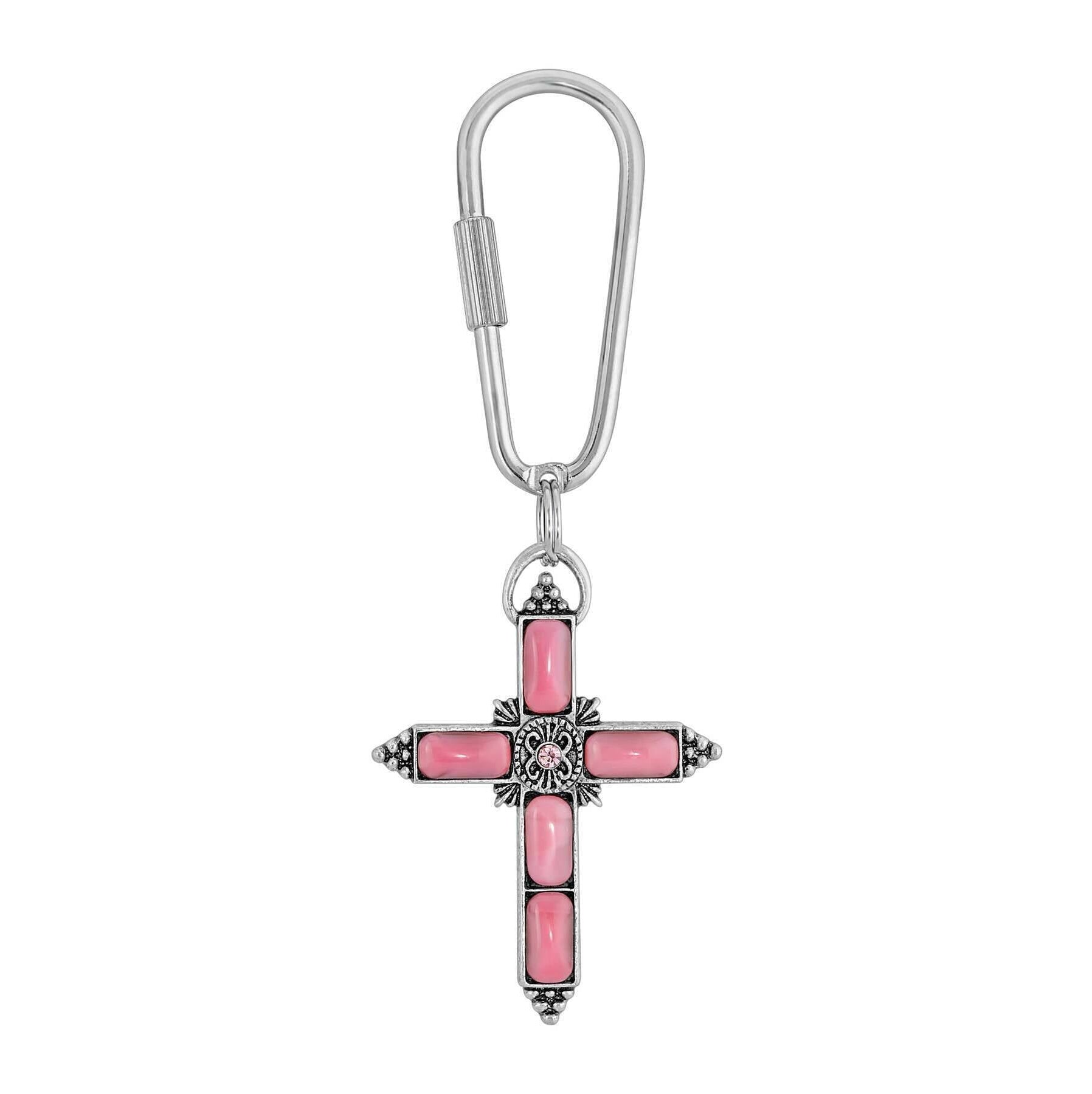 Symbols of Faith Moonstone & Crystal Cross Carabiner Key Chain