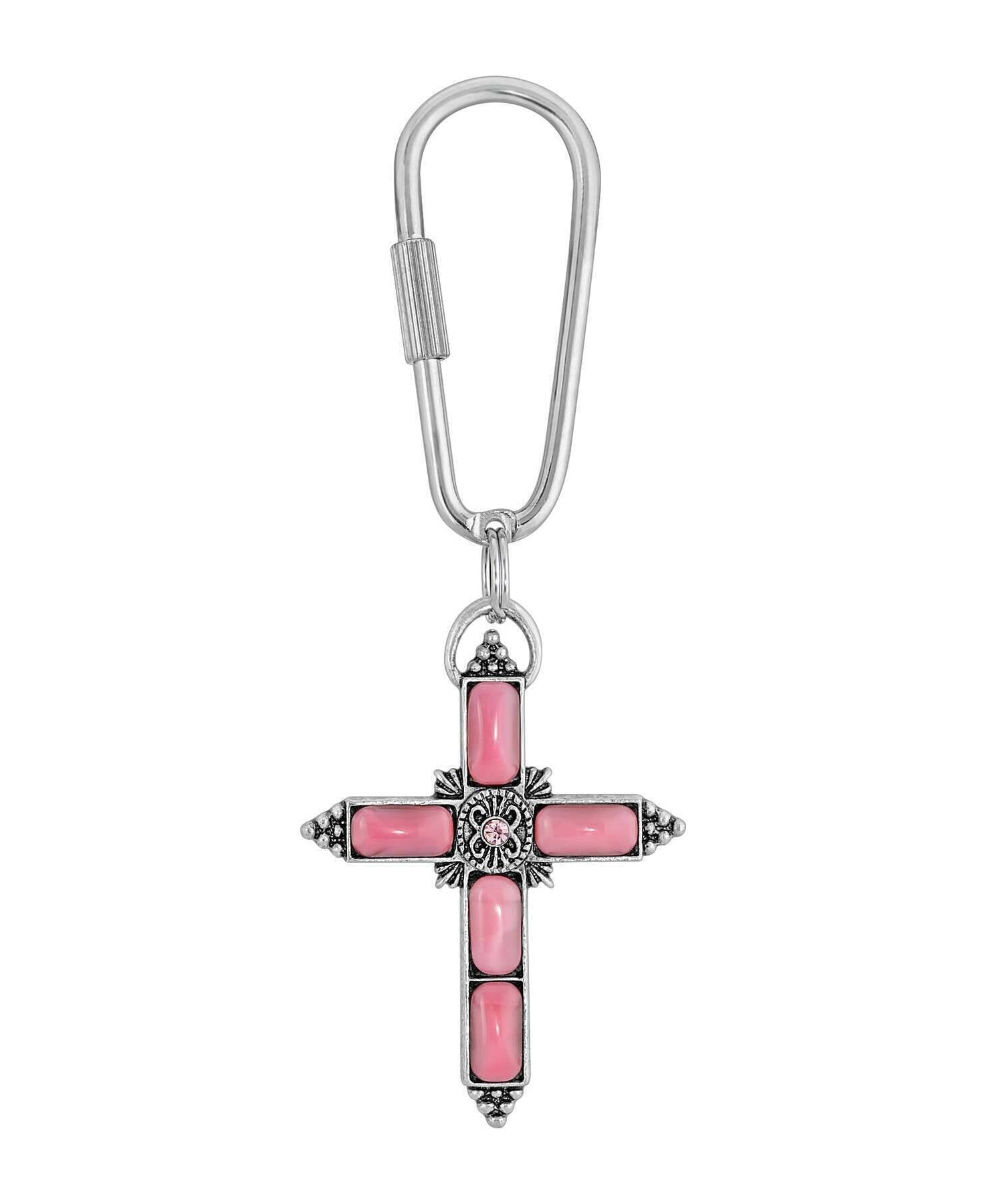 Symbols of Faith Moonstone & Crystal Cross Carabiner Key Chain