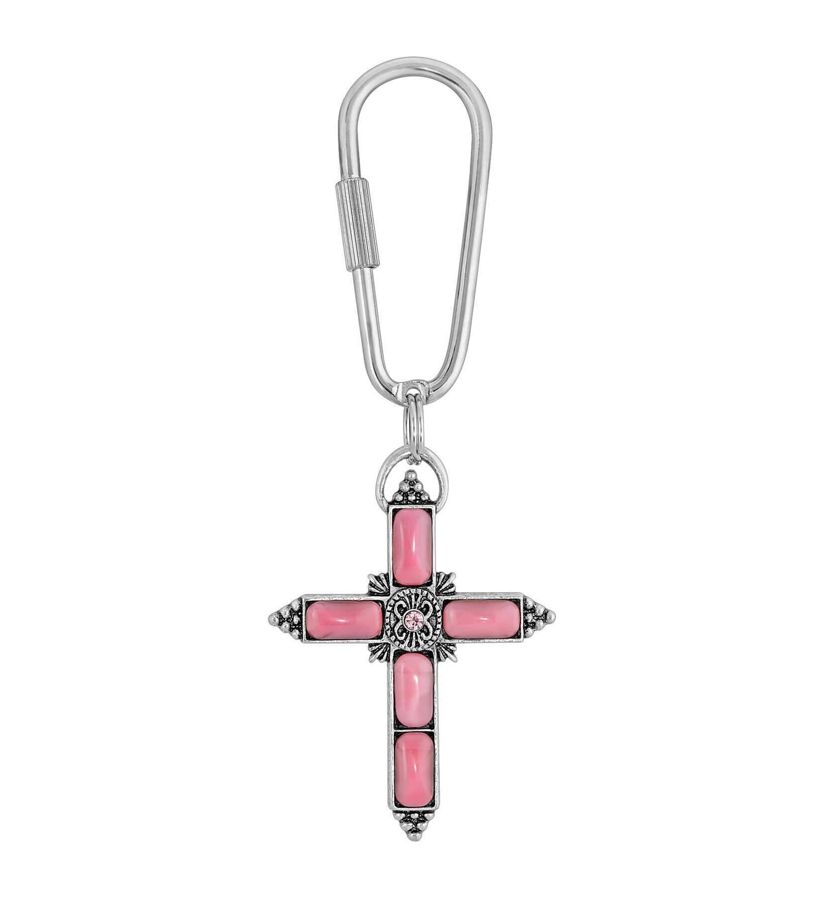 Symbols of Faith Moonstone & Crystal Cross Carabiner Key Chain