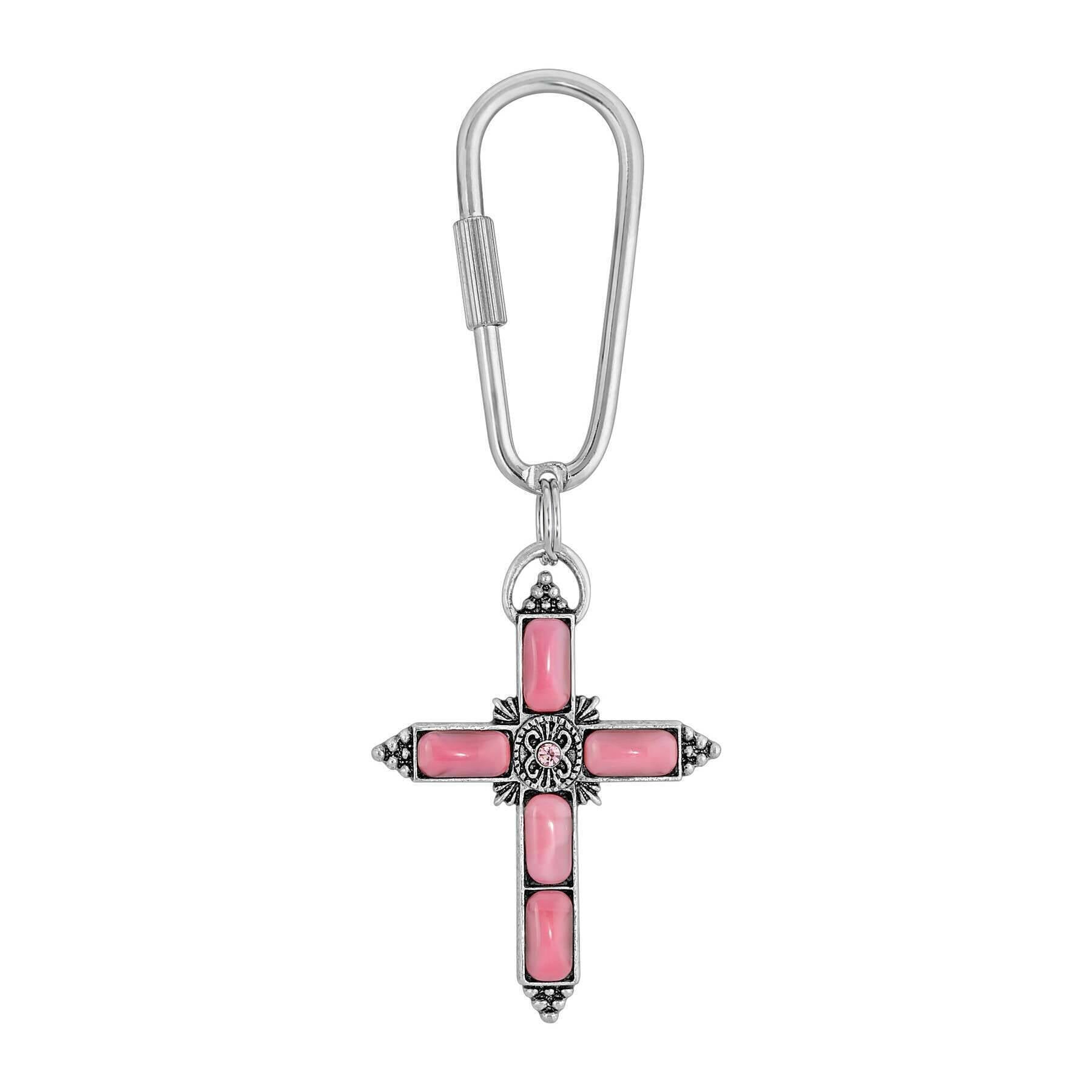 Symbols of Faith Moonstone & Crystal Cross Carabiner Key Chain