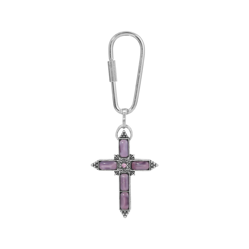 symbols of faith silver tone moonstone with crystal center cross keychain