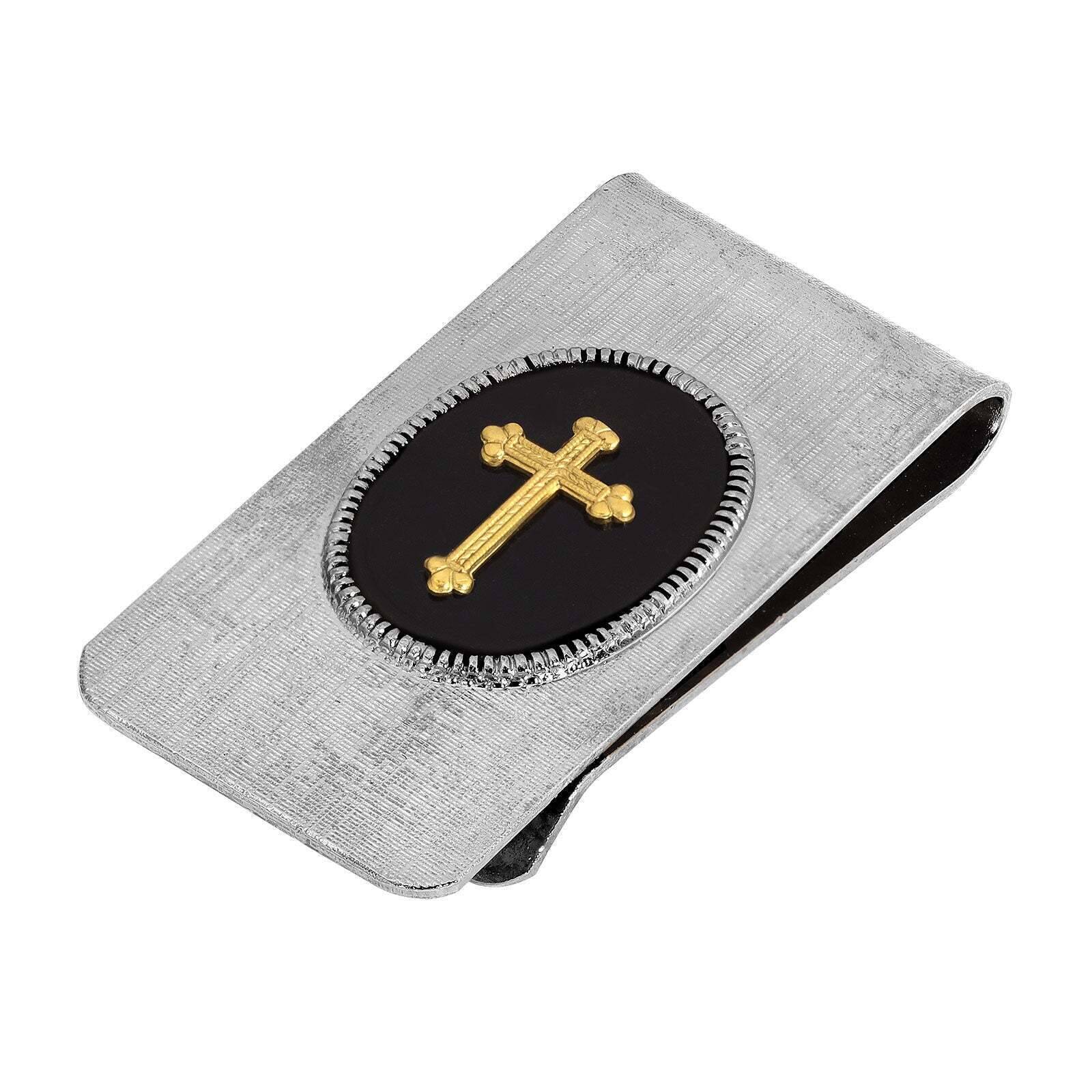 Symbols Of Faith Oval Black Enamel Cross Men's Money Clip