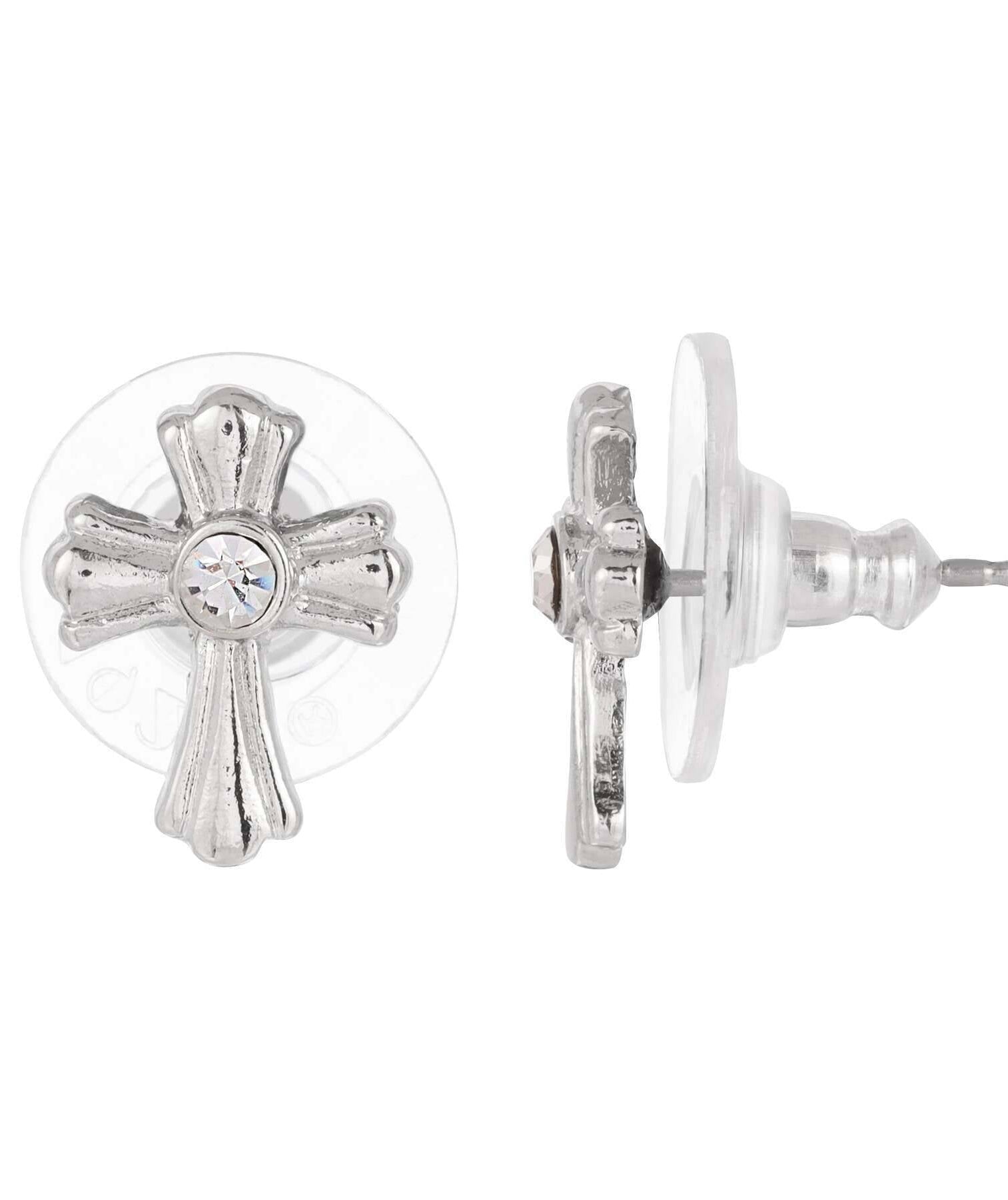 Symbols Of Faith Jewelry Petite Cross Crystal Stud Earrings