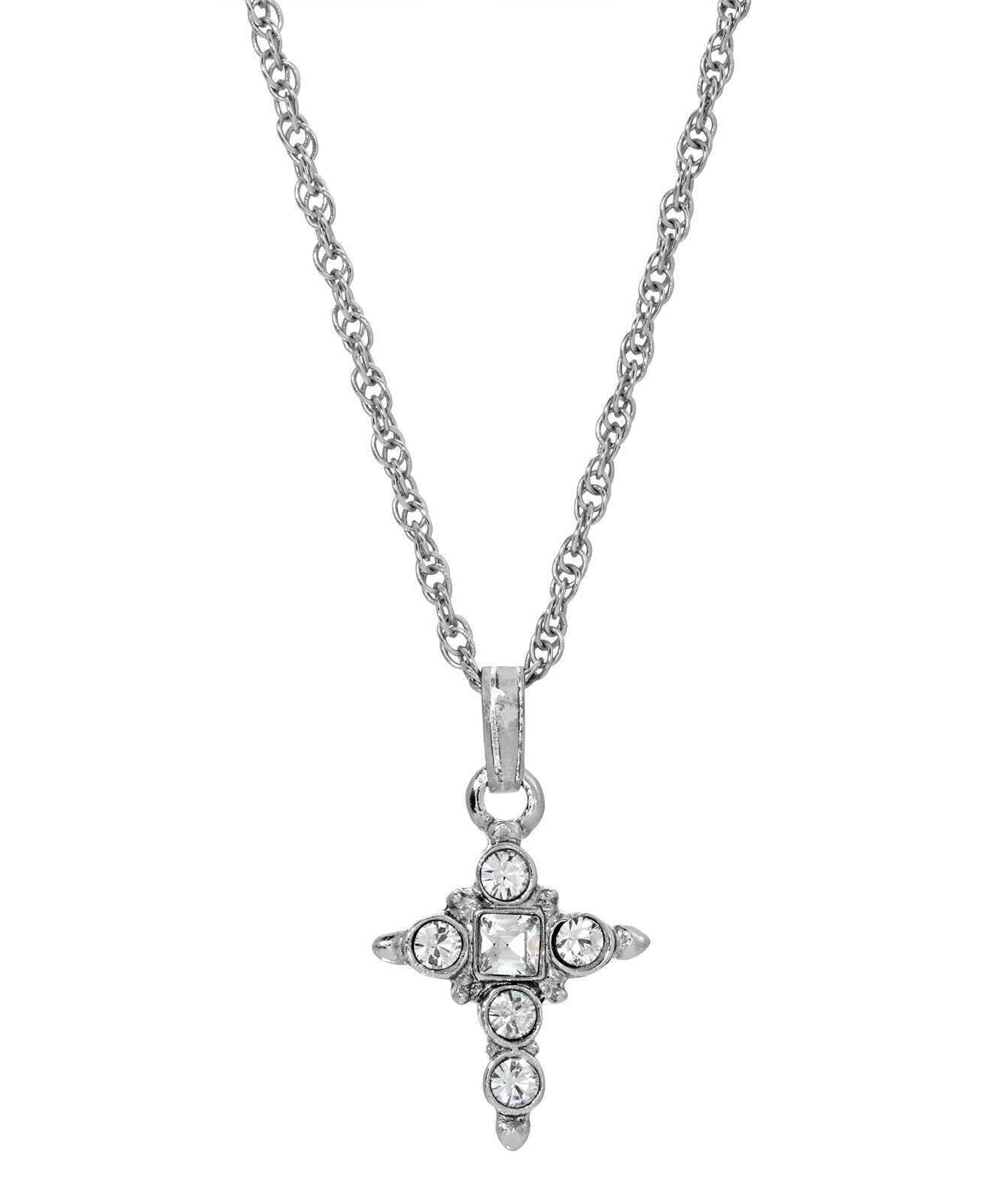 Symbols Of Faith European Crystal Accent Cross Pendant Necklace 16" + 3" Extender