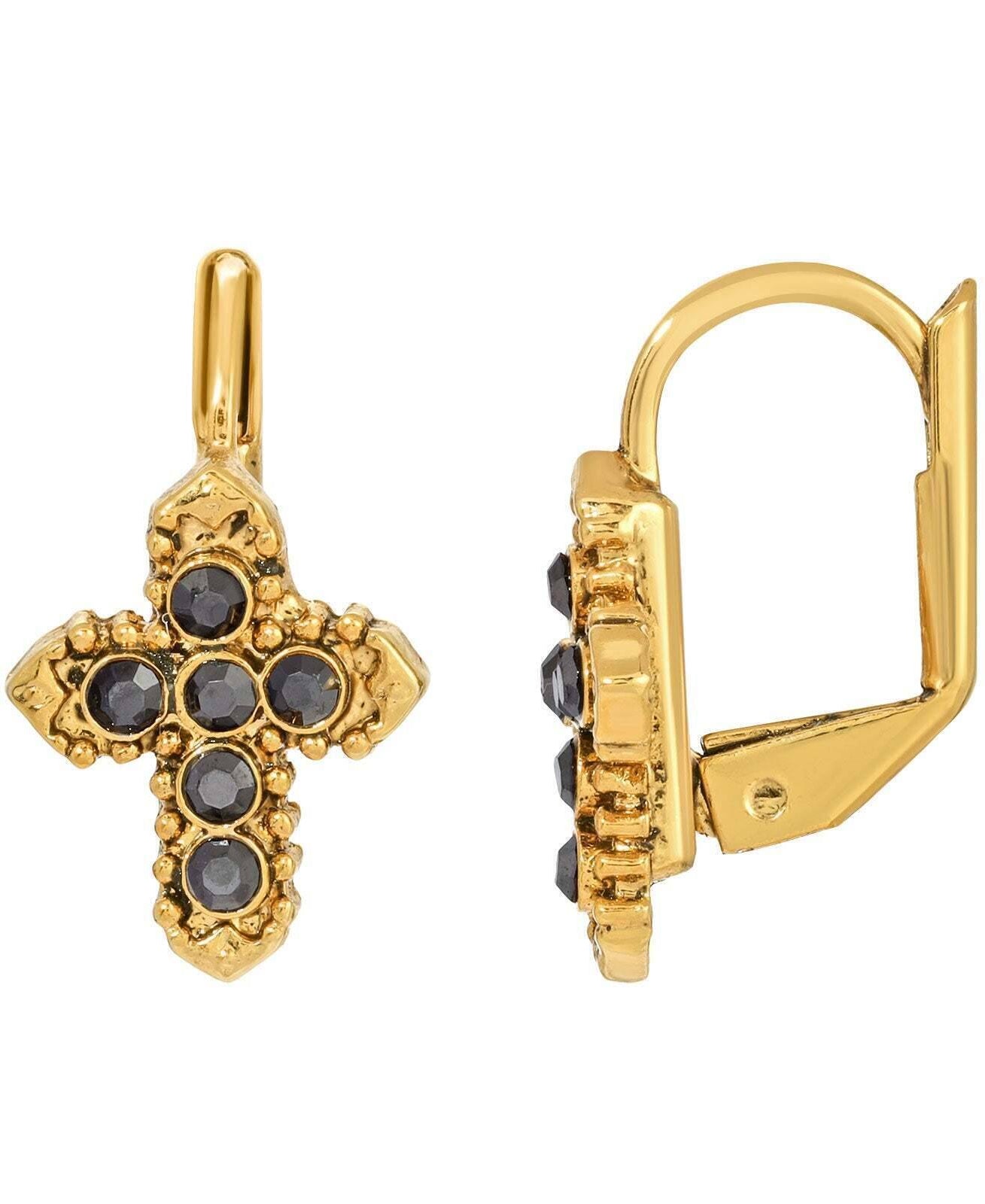 Symbols Of Faith Black Hematite Crystal Cross Earrings