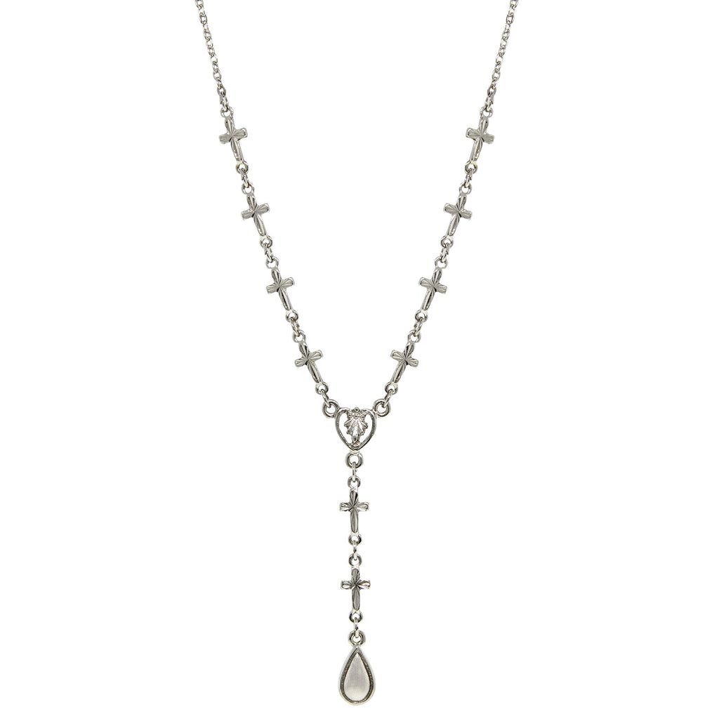 Silver Tone Cross Chain Y Necklace 16   19 Inch Adjustable