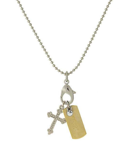 Symbols Of Faith Inspirational Tag And Cross Charm Pendant Necklace 24"