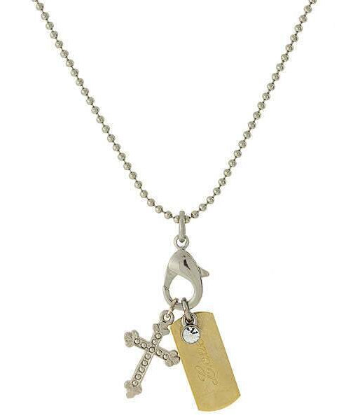 Symbols Of Faith Inspirational Tag And Cross Charm Pendant Necklace 24"