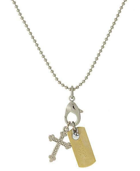 Symbols Of Faith Inspirational Tag And Cross Charm Pendant Necklace 24"