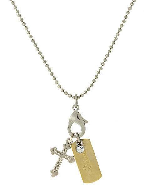Symbols Of Faith Inspirational Tag And Cross Charm Pendant Necklace 24"
