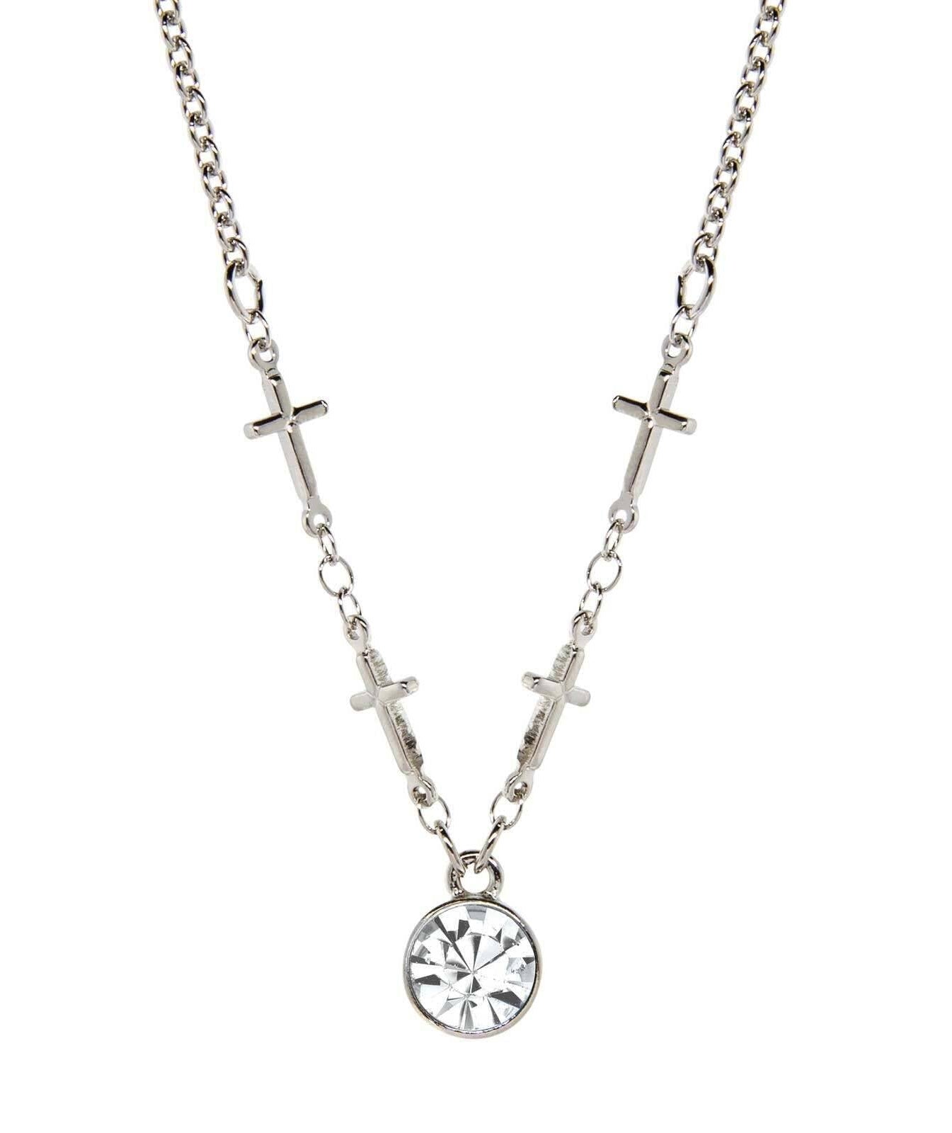 Symbols Of Faith Cross Chain Crystal Pendant Necklace 16" + 3" Extender