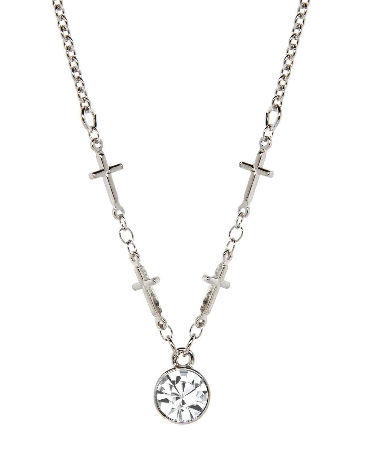 Symbols Of Faith Cross Chain Crystal Pendant Necklace 16" + 3" Extender