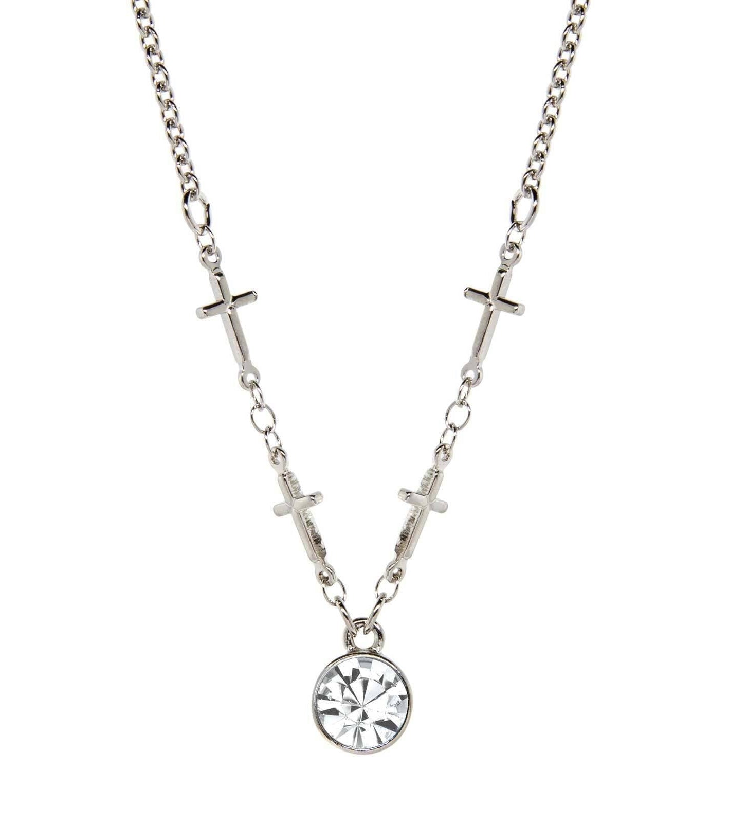Symbols Of Faith Cross Chain Crystal Pendant Necklace 16" + 3" Extender