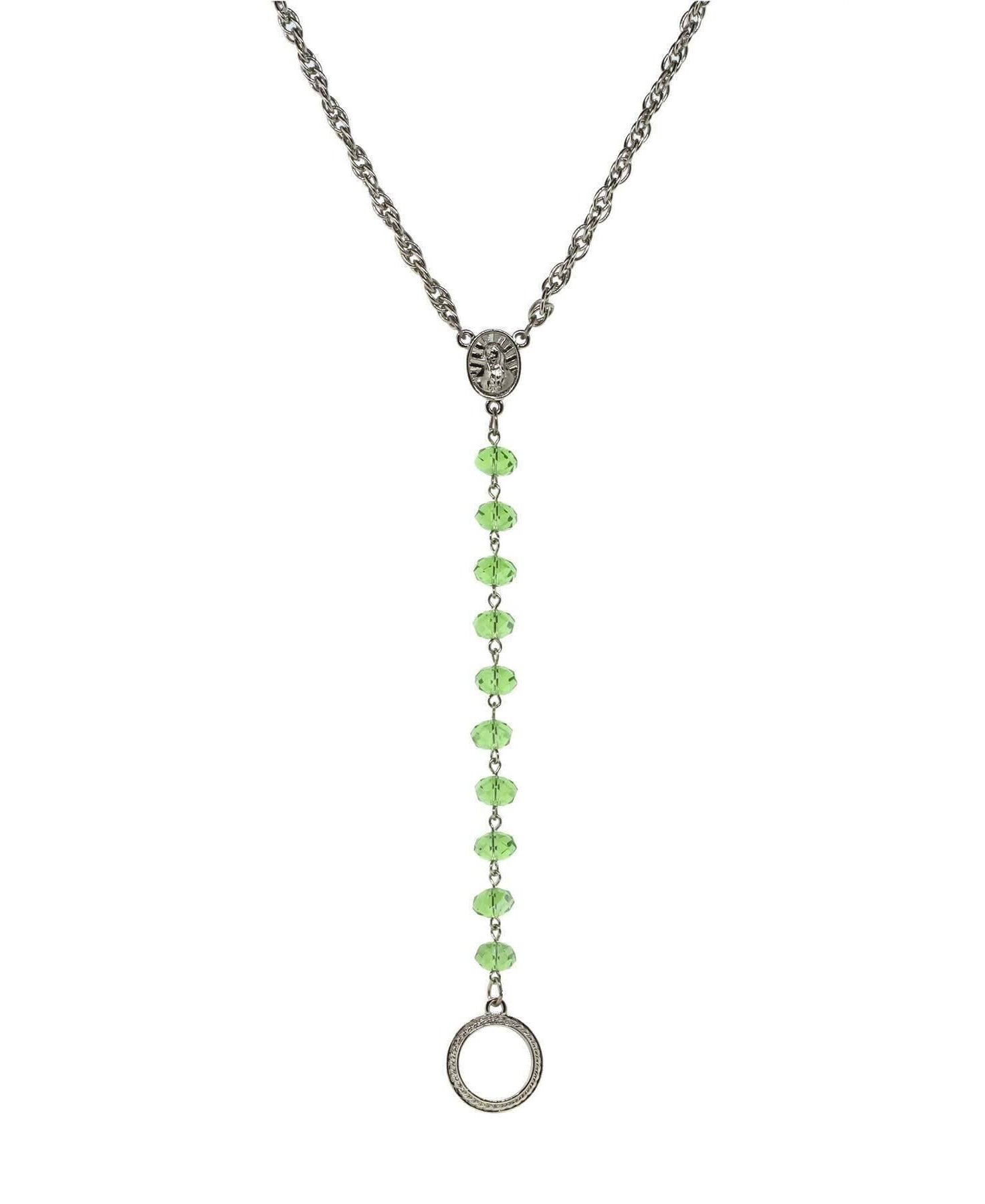 Symbols Of Faith Mary Medallion Crystal Rosary Badge And Eyeglass Holder Y-Necklace 16" + 3" Extender