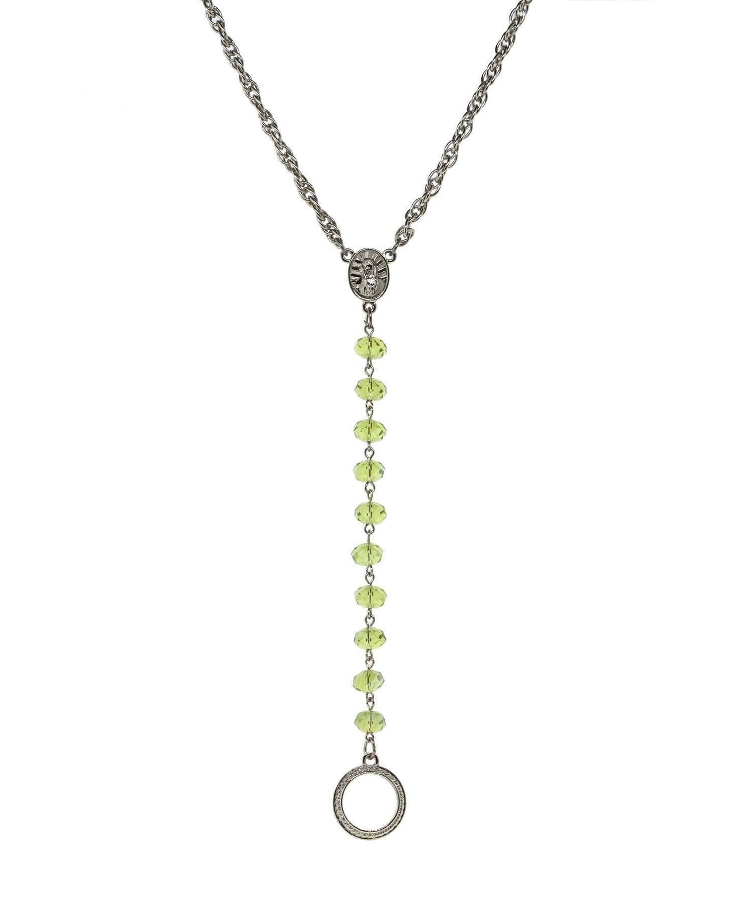 Symbols Of Faith Mary Medallion Crystal Rosary Badge And Eyeglass Holder Y-Necklace 16" + 3" Extender