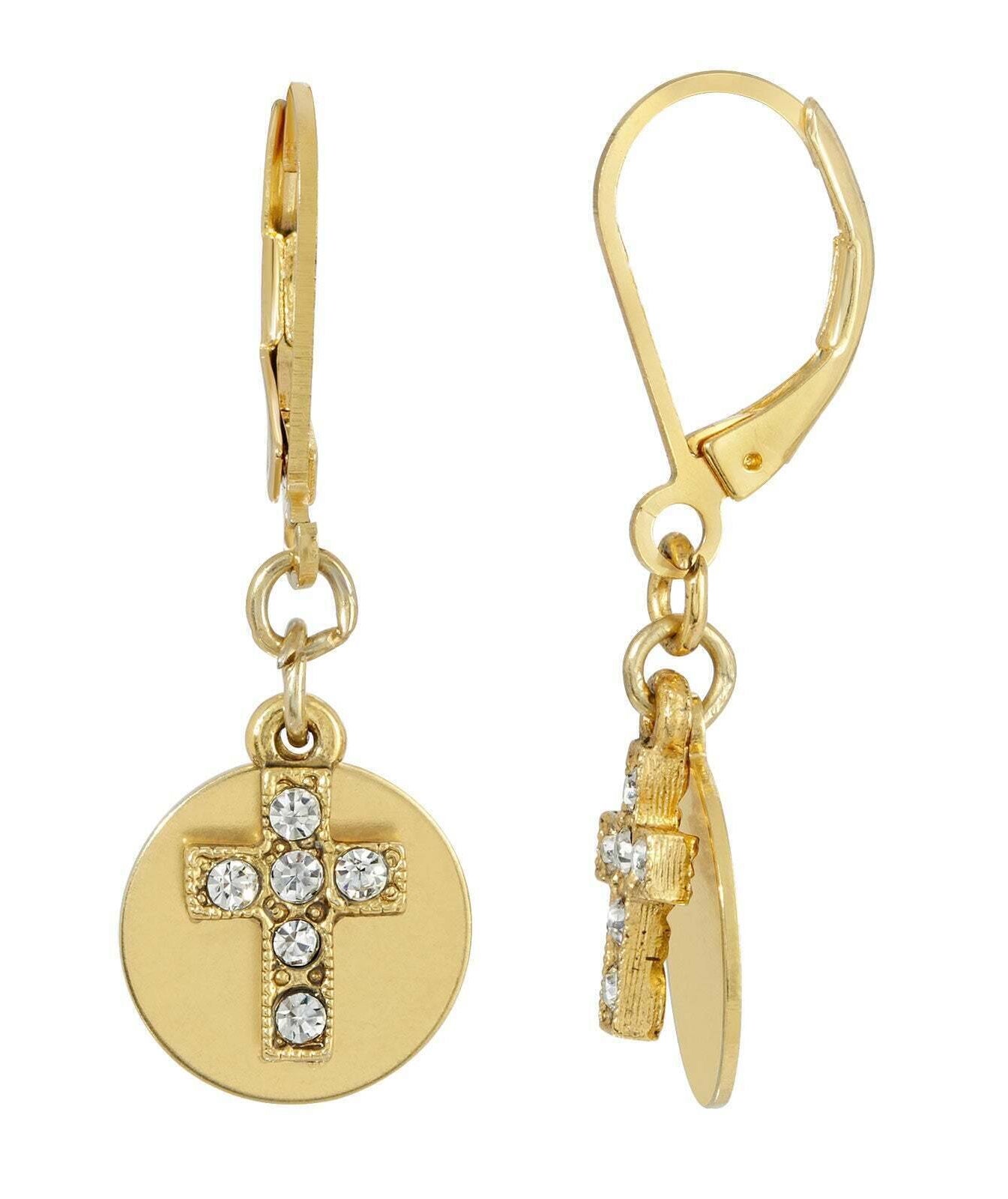 Symbols Of Faith Crystal Cross With Round Disc Earrings