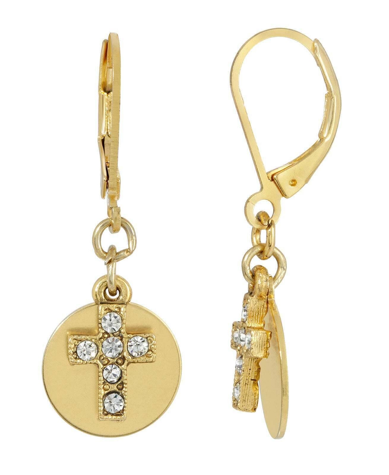Symbols Of Faith Crystal Cross With Round Disc Earrings