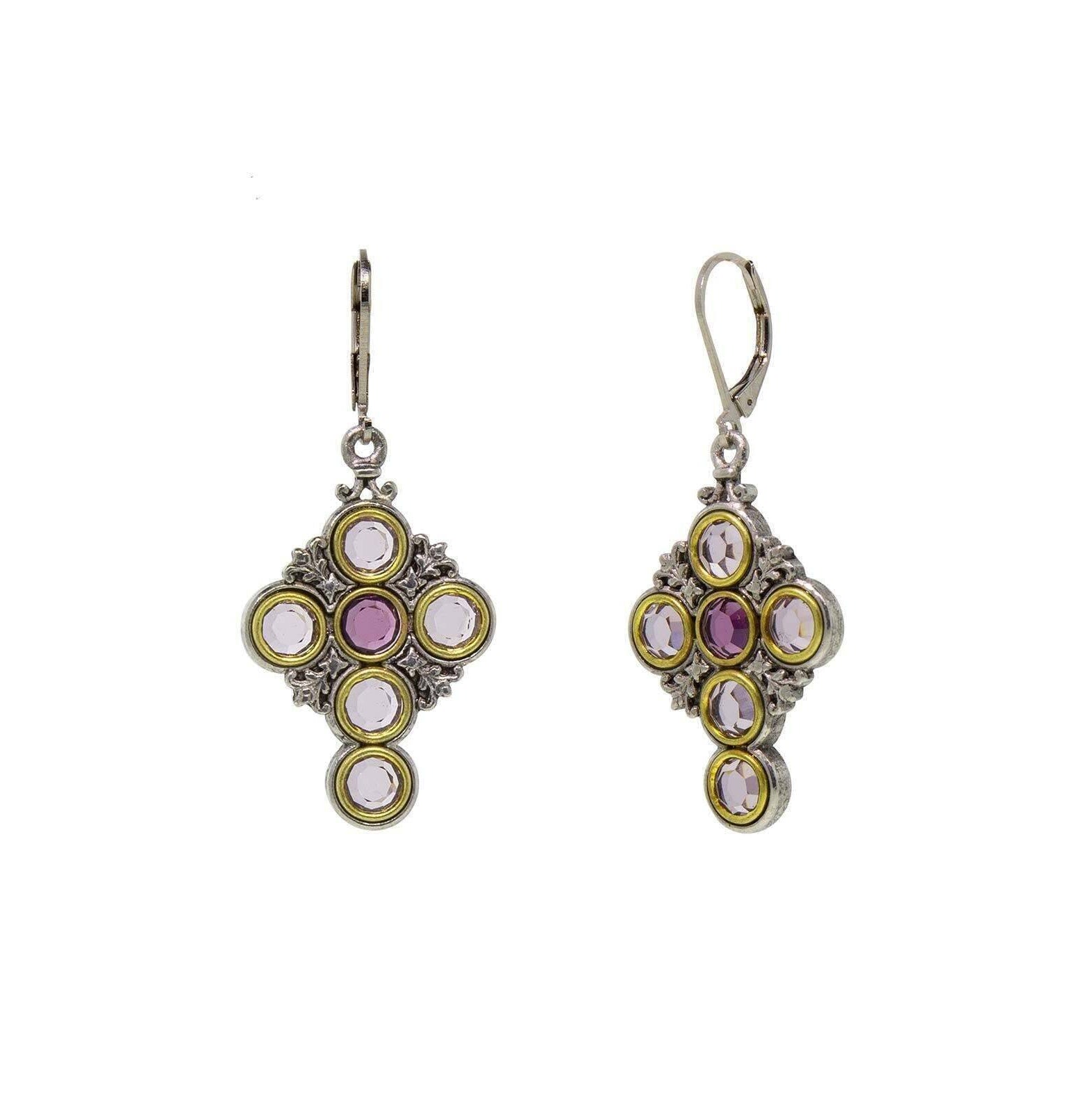 Symbols Of Faith Amethyst Round Crystal Stones Drop Earrings