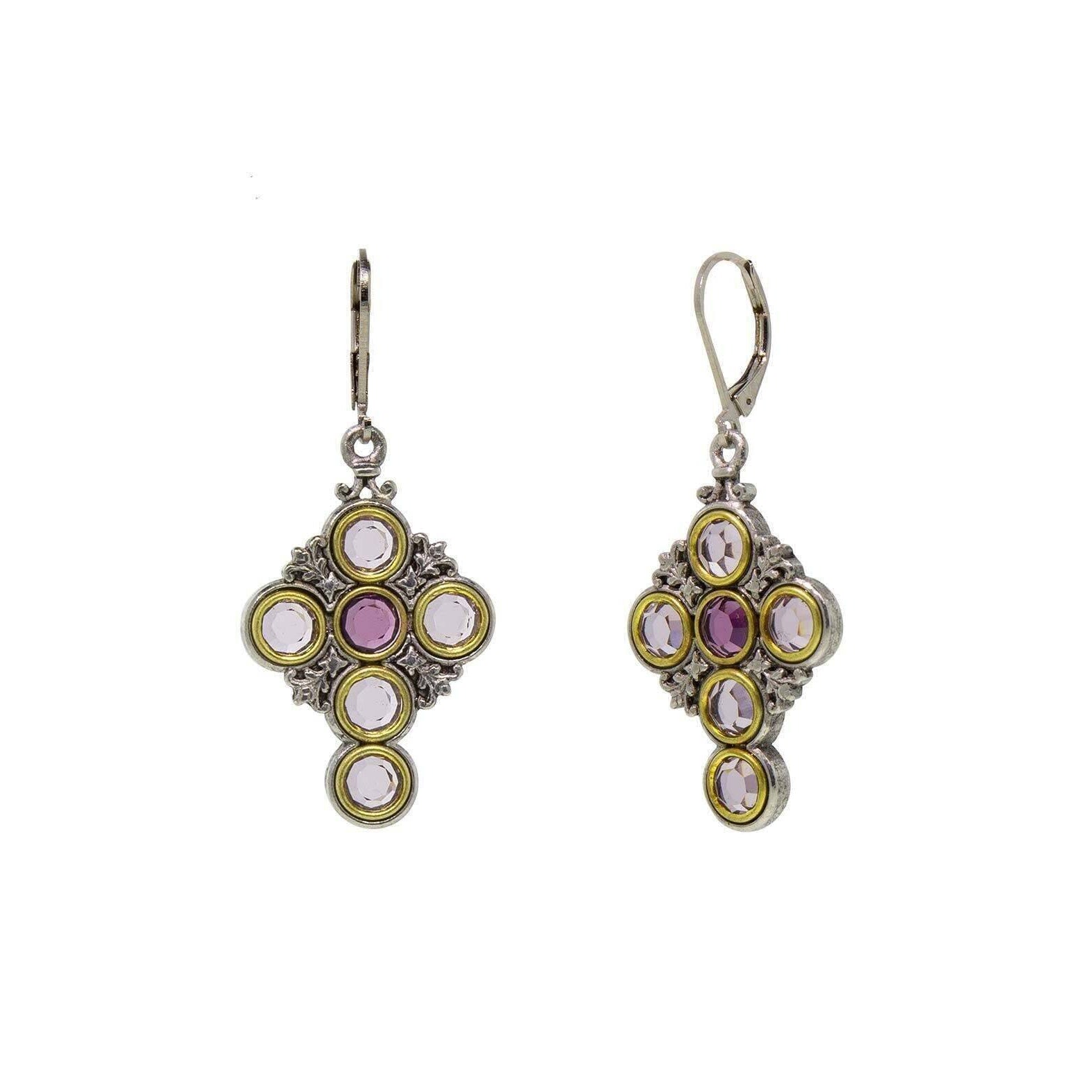 Symbols Of Faith Amethyst Round Crystal Stones Drop Earrings