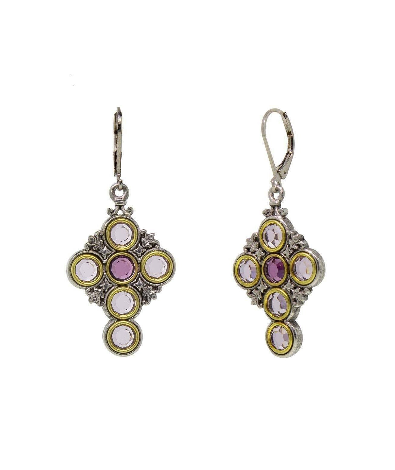 Symbols Of Faith Amethyst Round Crystal Stones Drop Earrings