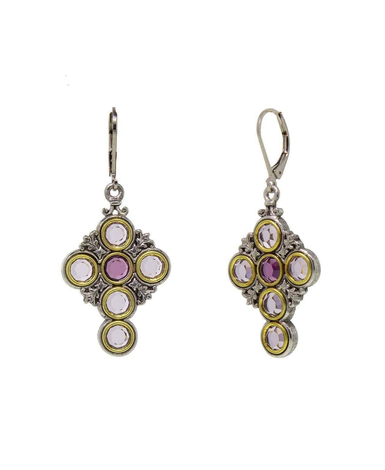 Symbols Of Faith Amethyst Round Crystal Stones Drop Earrings