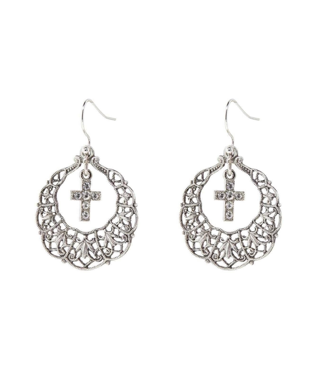 Symbols Of Faith Hoop Crystal Cross Drop Earrings