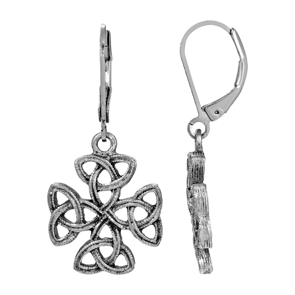 Silver Tone Celtic Trinity Cross Earrings