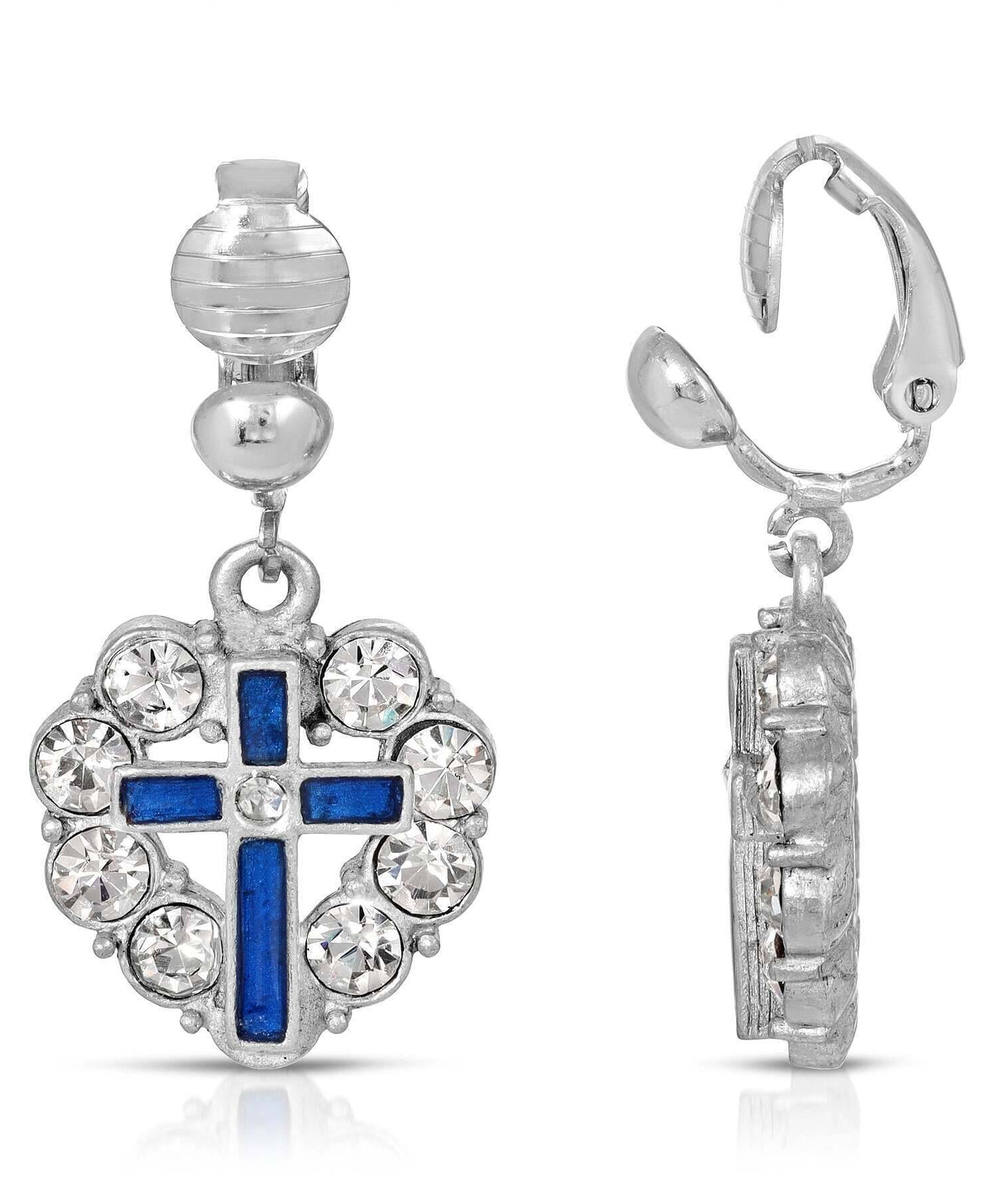 Symbols Of Faith Enamel Cross Crystal Heart Clip On Earrings