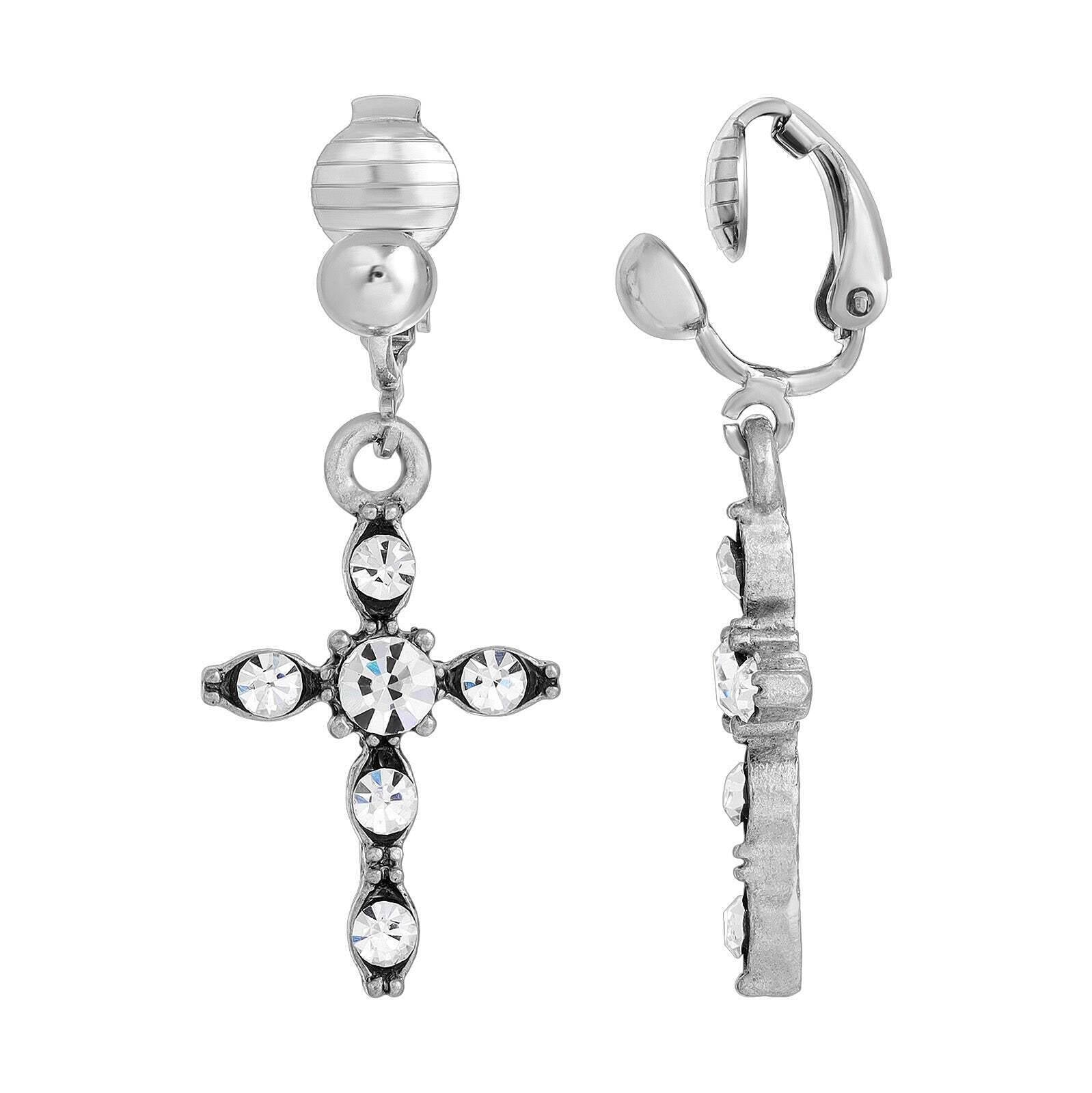 Symbols Of Faith Inspirational Cross Clip On Earrings