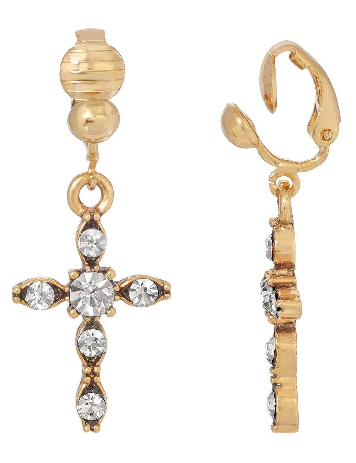 Symbols Of Faith Inspirational Cross Clip On Earrings