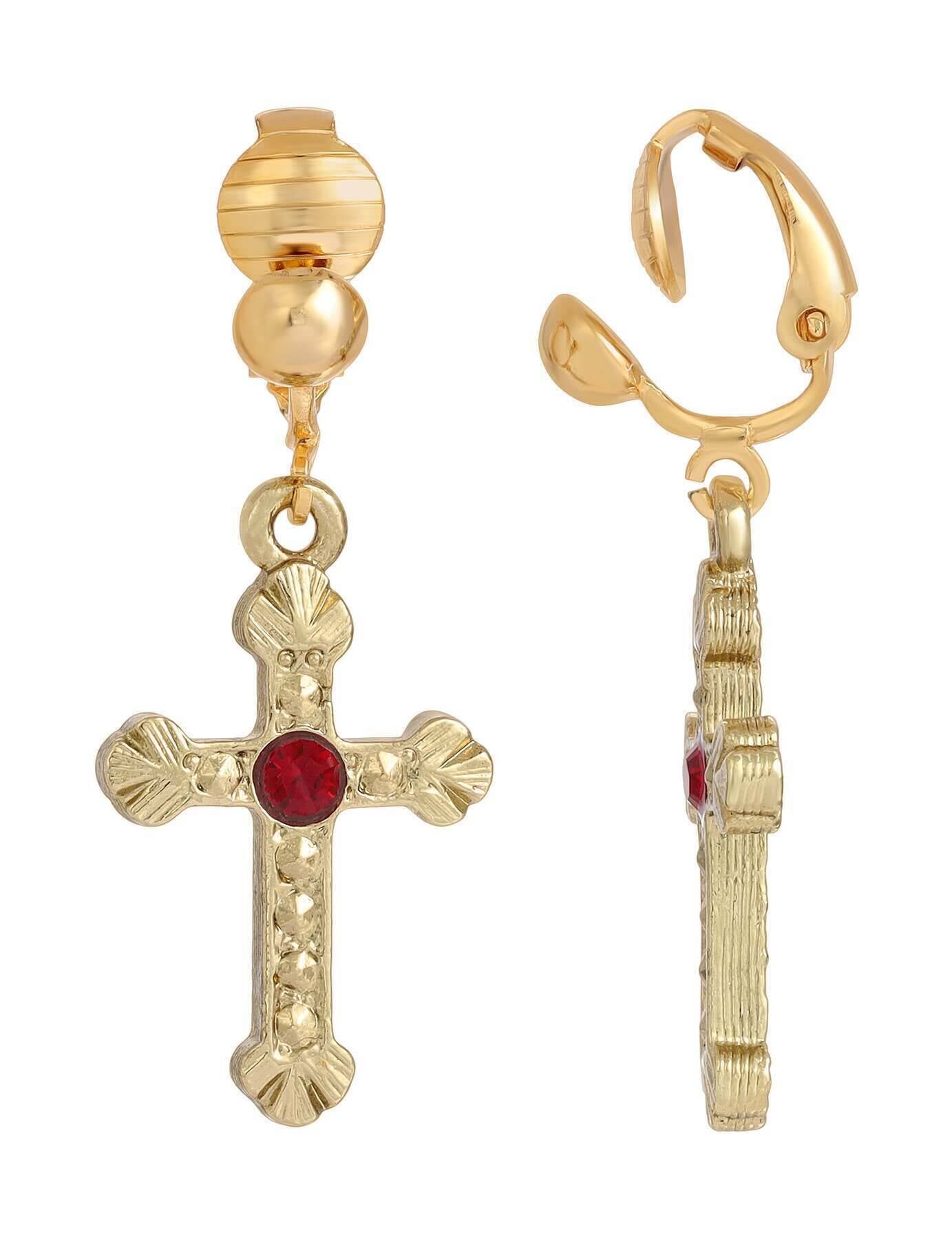 Symbols Of Faith European Crystal Cross Clip On Earrings