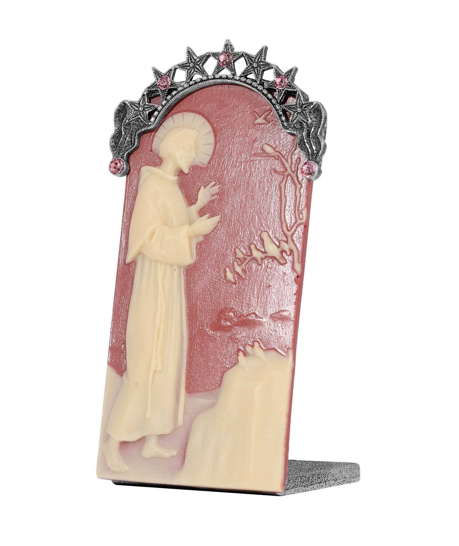 Symbols Of Faith St. Francis Carnelian Red Cameo Tabletop Decor Plaque