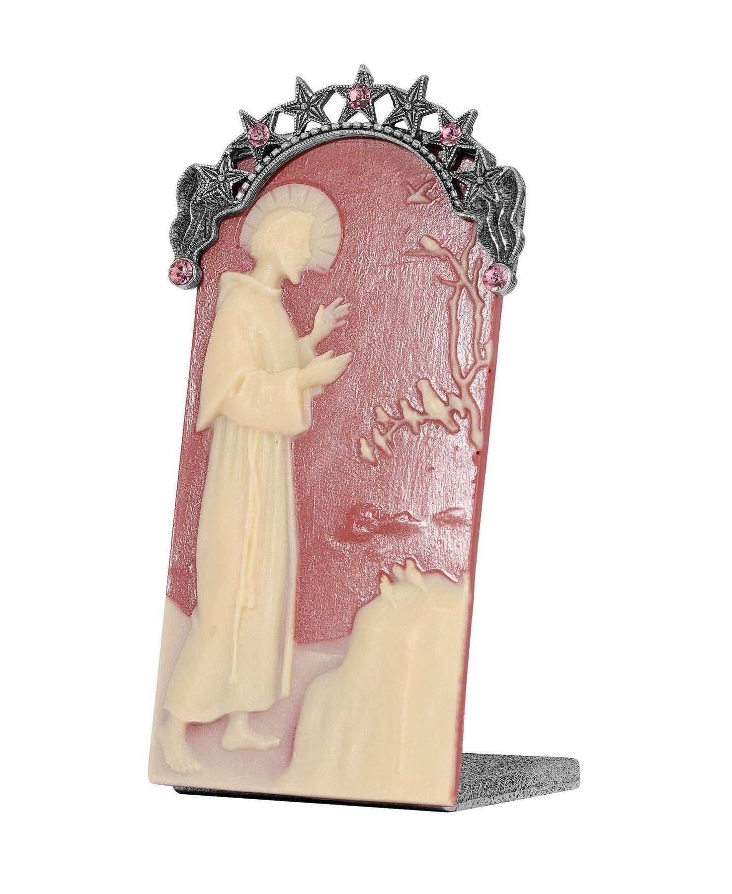 Symbols Of Faith St. Francis Carnelian Red Cameo Tabletop Decor Plaque
