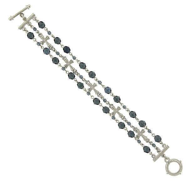 Symbols Of Faith 3-Row Bead And Cross Toggle Bracelet
