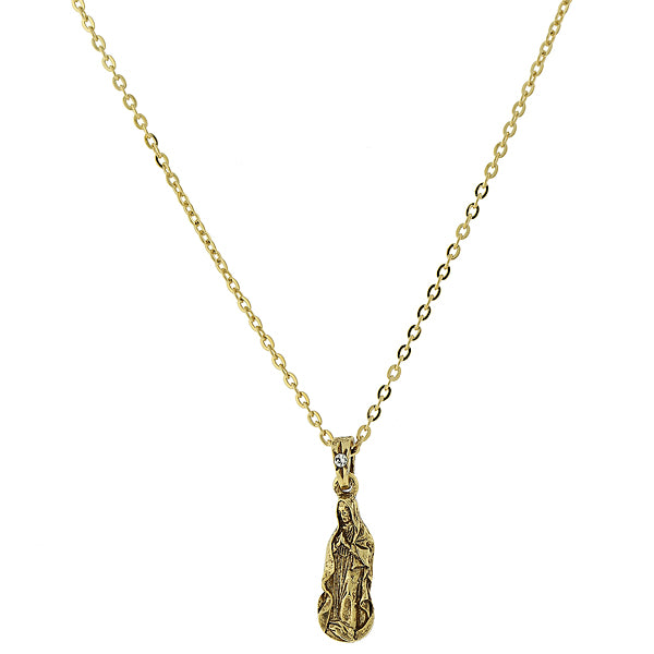 14K Gold Dipped With Crystal Accent Mary Petite Pendant Necklace 16   19 Inch Adjustable