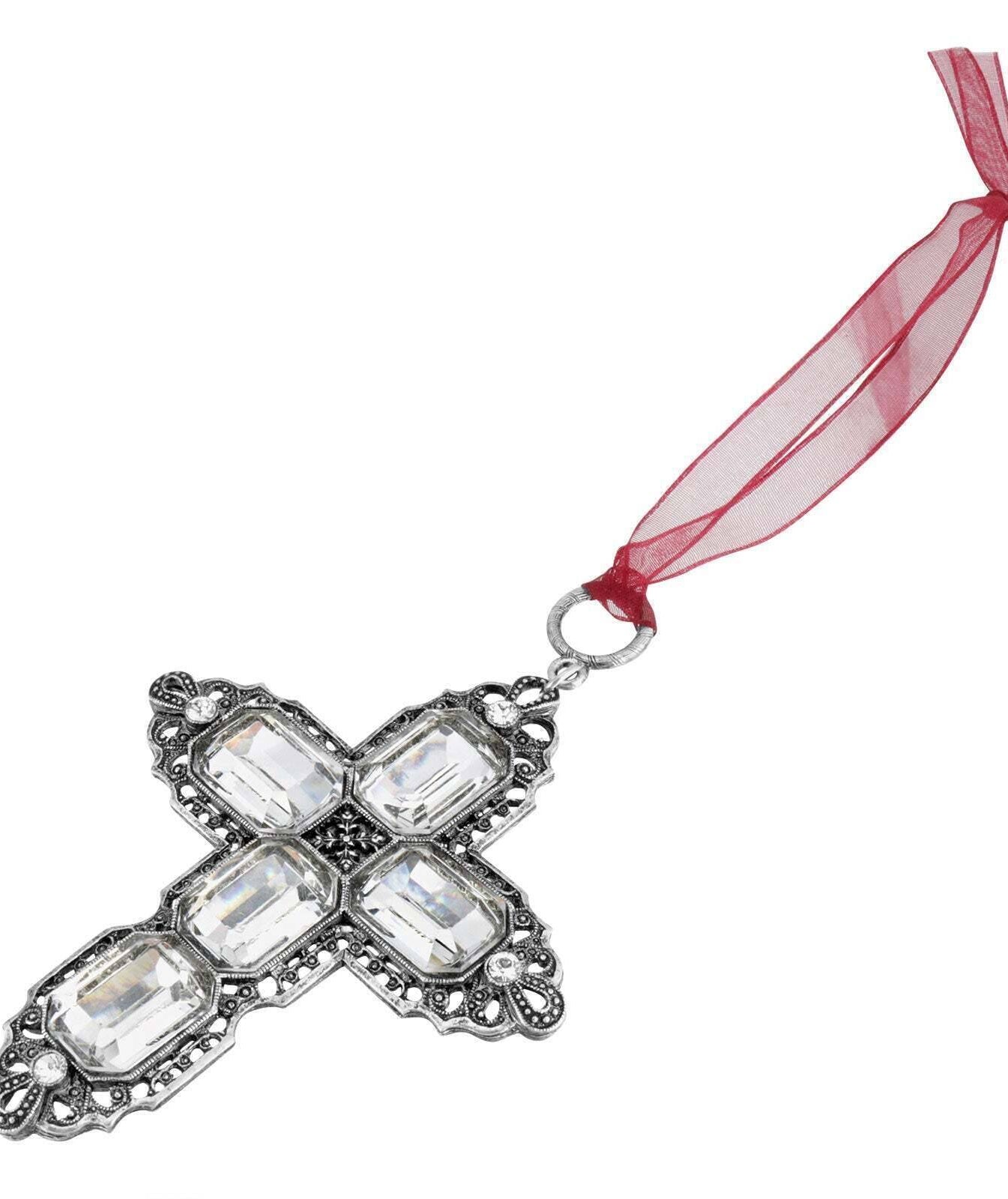 Symbols Of Faith Octagon Austrian Crystal Cross With Ribbon Christmas Tree Ornament