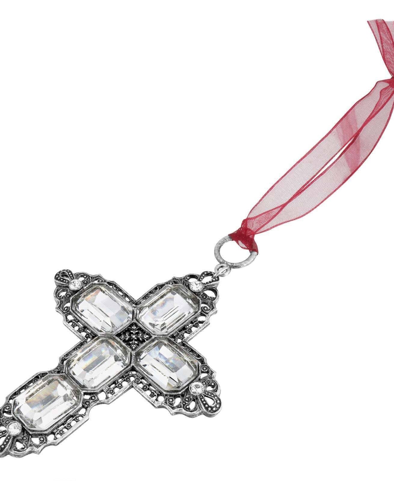 Symbols Of Faith Octagon Austrian Crystal Cross With Ribbon Christmas Tree Ornament