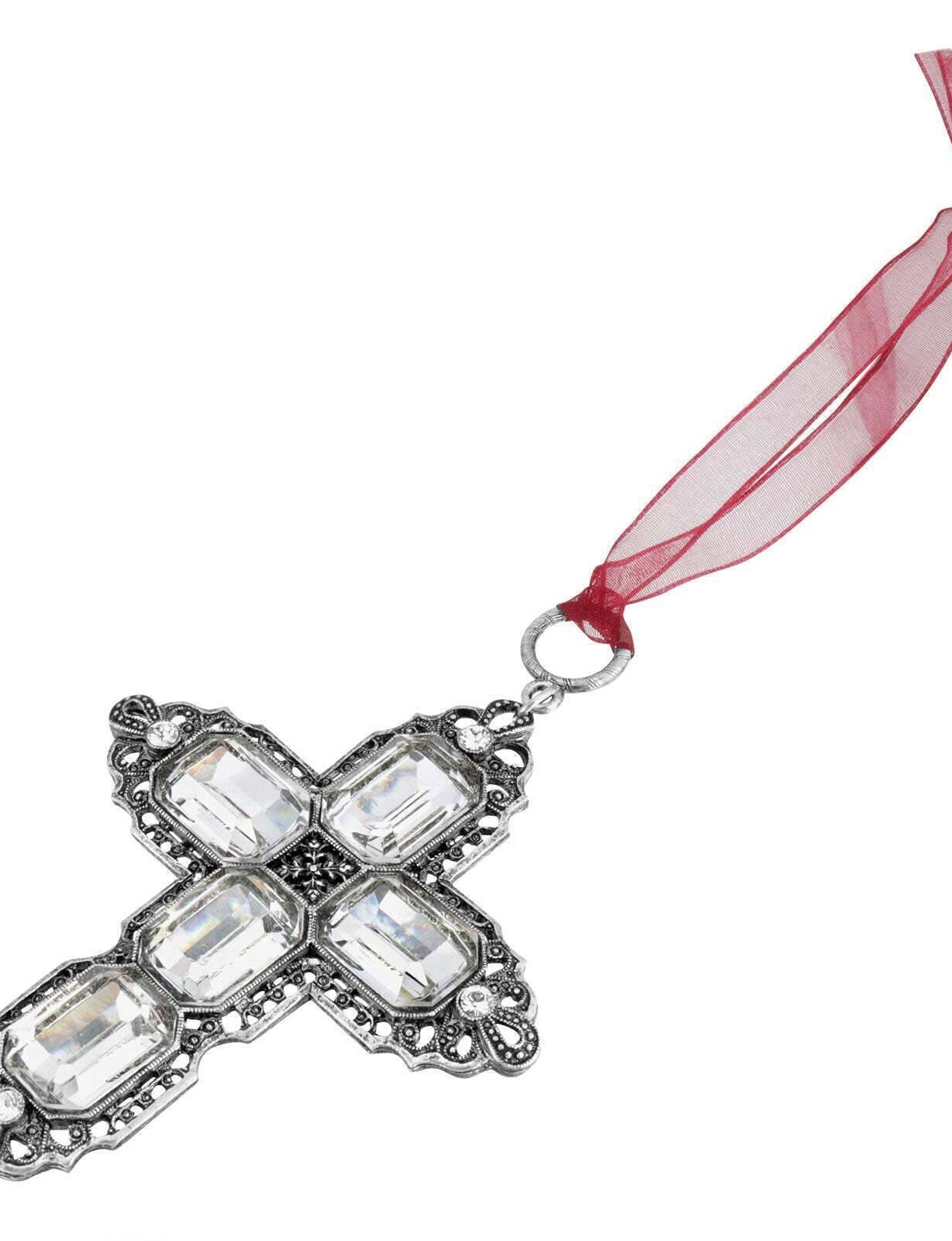 Symbols Of Faith Octagon Austrian Crystal Cross With Ribbon Christmas Tree Ornament