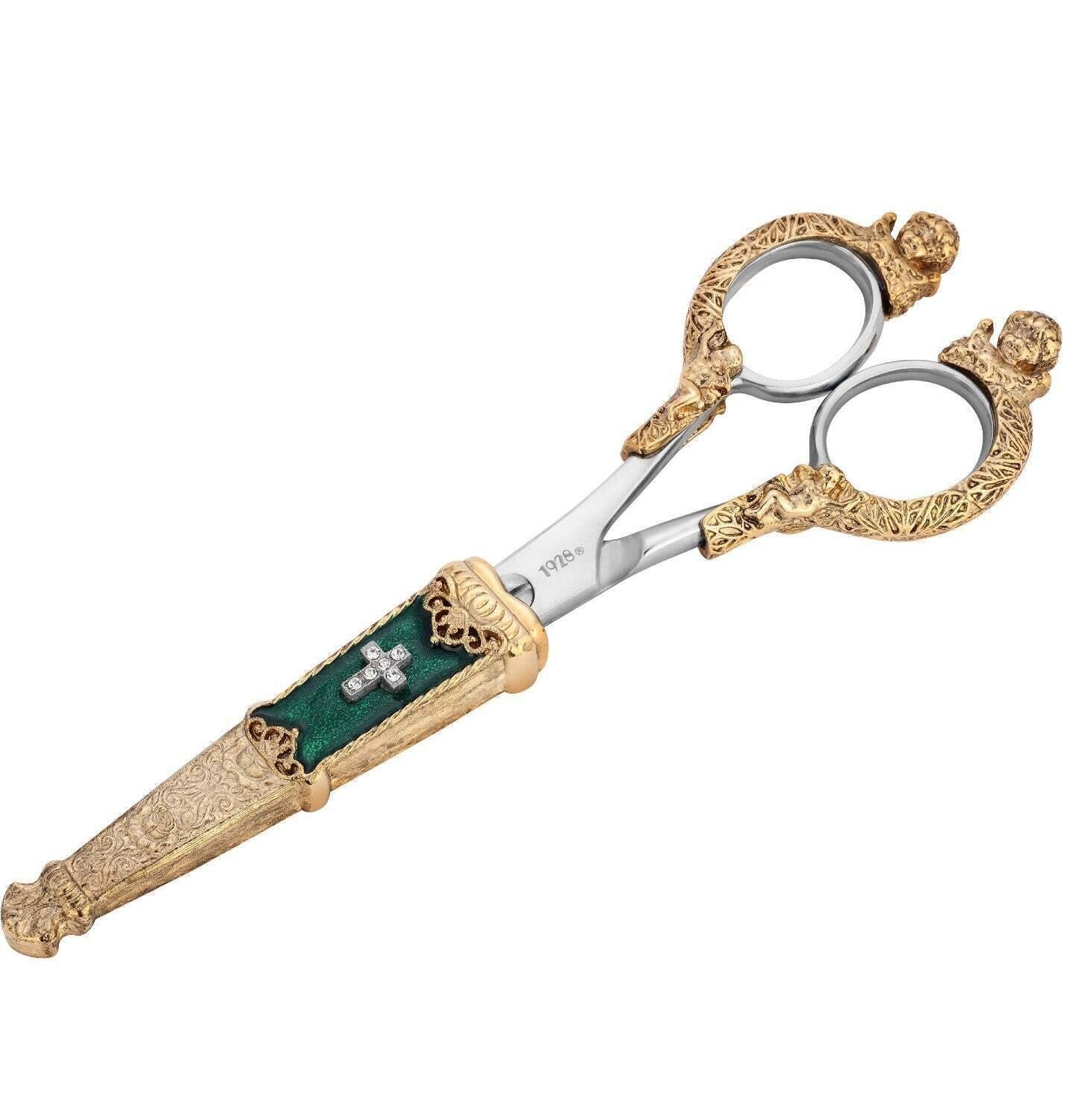 Symbols Of Faith Crystal Cross Enamel Scissor Holder With Scissors