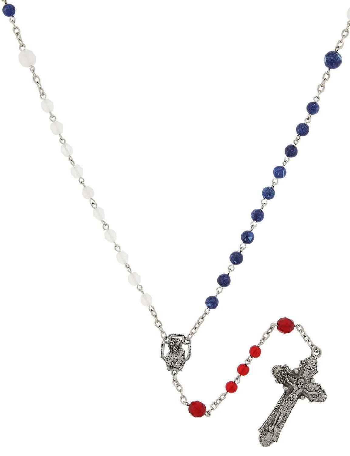Symbols Of Faith Red White and Blue Glass Bead Crucifix Rosary